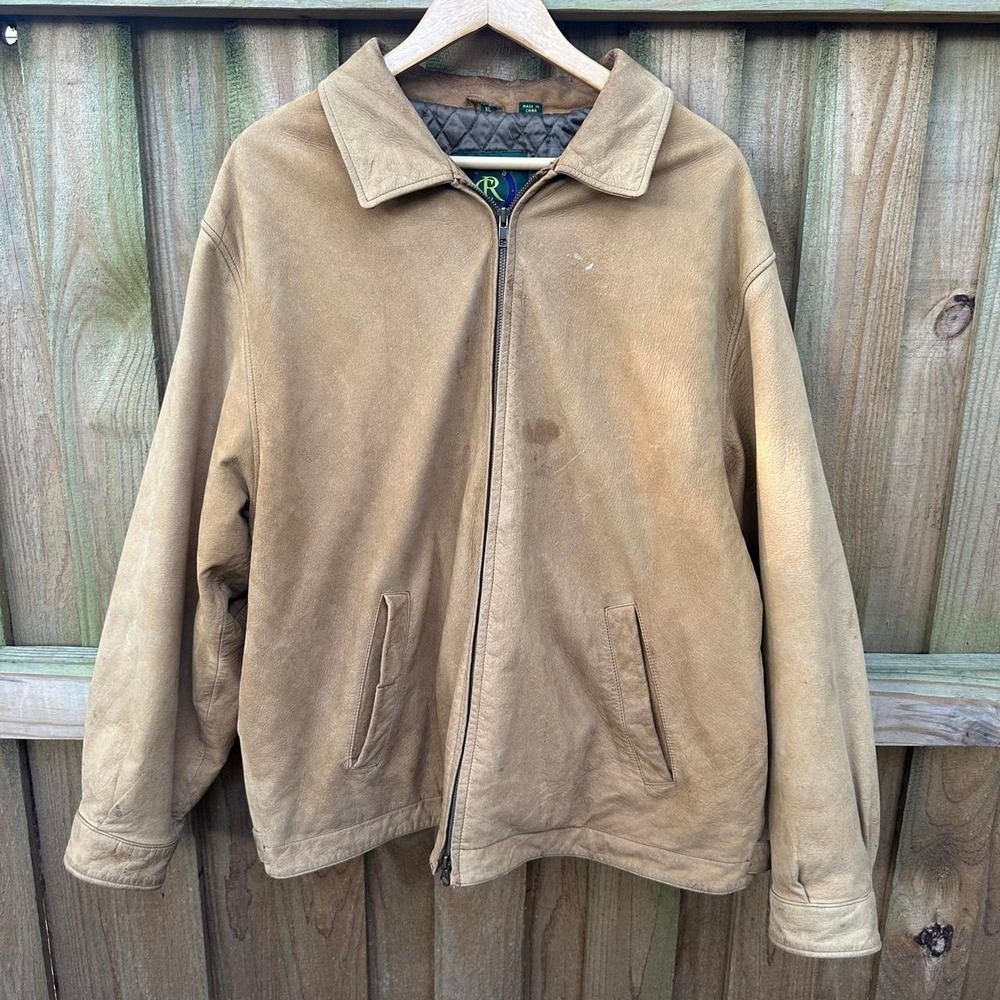 Club Room Tan full zip genuine leather jacket Size XL